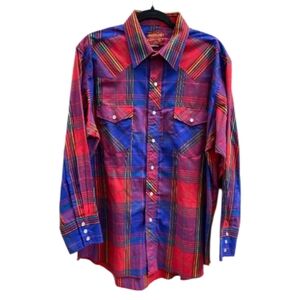 🦄Rustler Red and Blue Plaid Button Down Shirt Size M